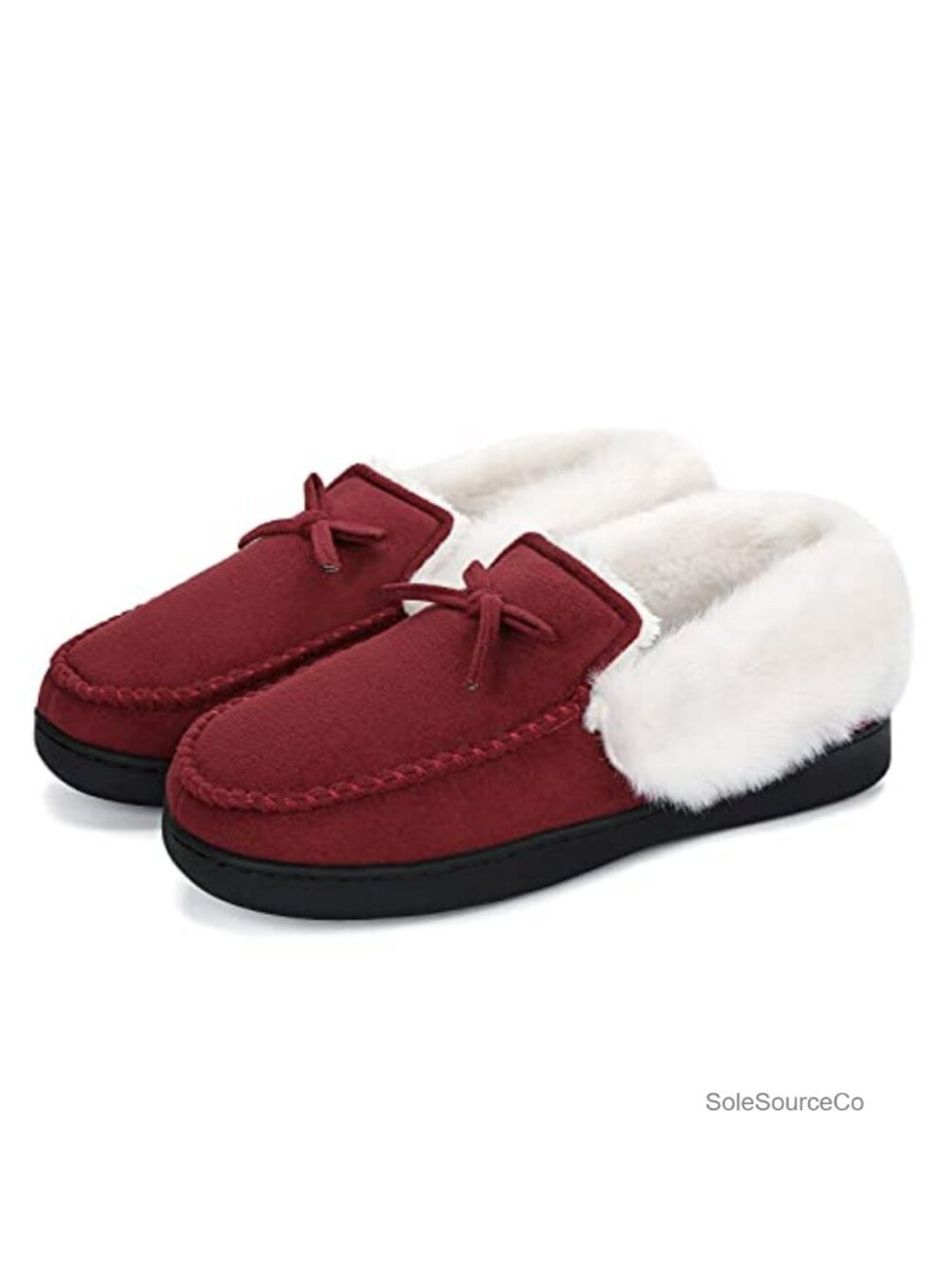 Coral Velvet Lined Suede Mocc Slippers Memory Foam Non-Slip Rubber Sole